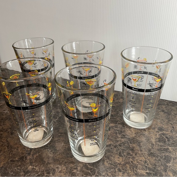 Libbey Other - vtg LIBBEY Bar Recipe Glasses (5) Pictures Manhattan, Tom Collins US 🇺🇸 Made